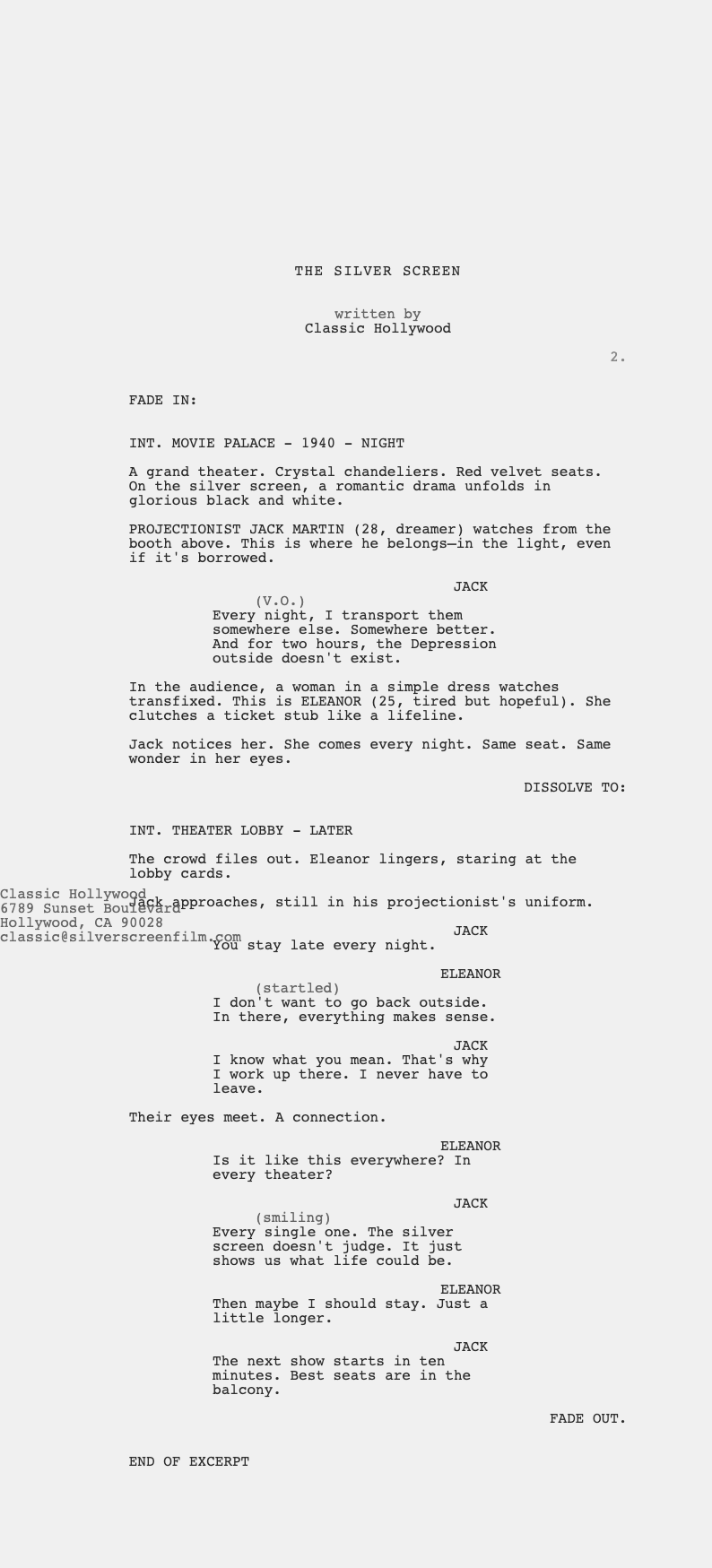 Silver screen screenplay